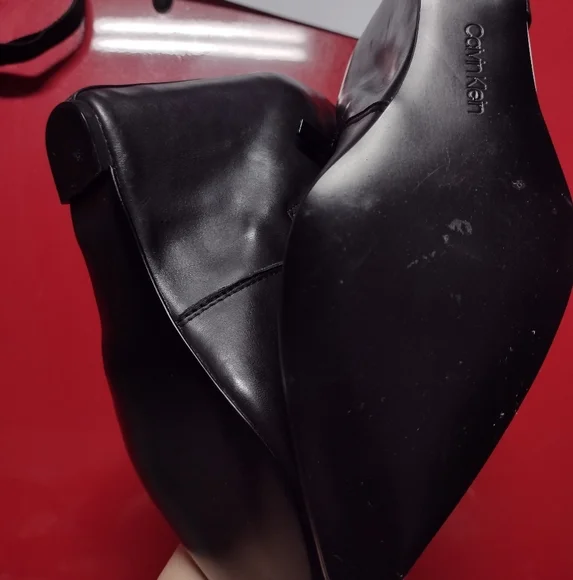 Calvin Klein black white booties sz 9 zipper wedge - Picture 5 of 9